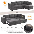 Divano Letto Sezionale Convertibile Whisen con Contenitore, Divano Estraibile con Contenitore Nascosto - Grigio