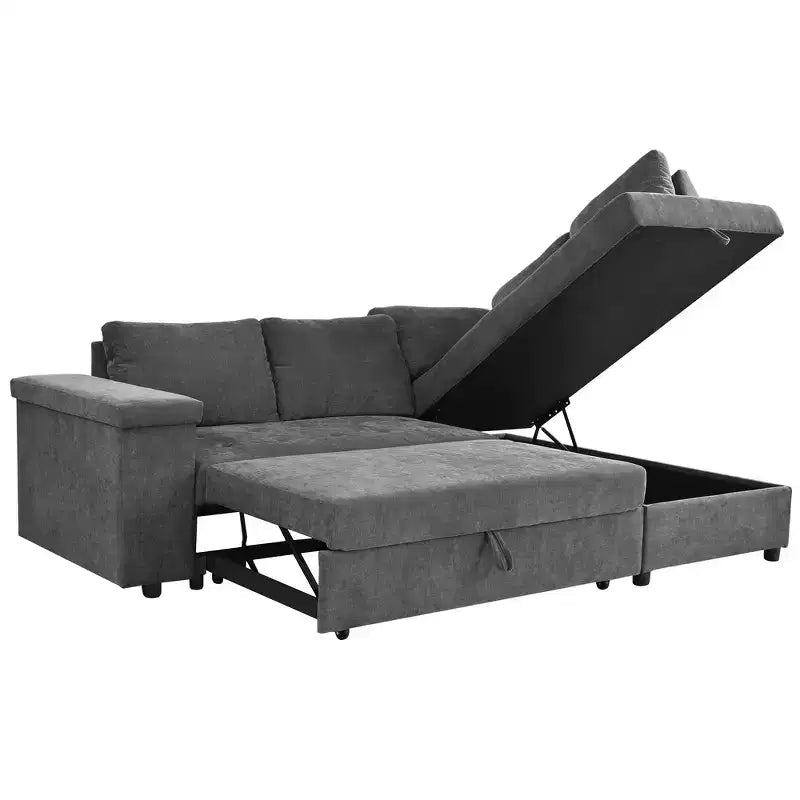 Divano Letto Sezionale Convertibile Whisen con Contenitore, Divano Estraibile con Contenitore Nascosto - Grigio
