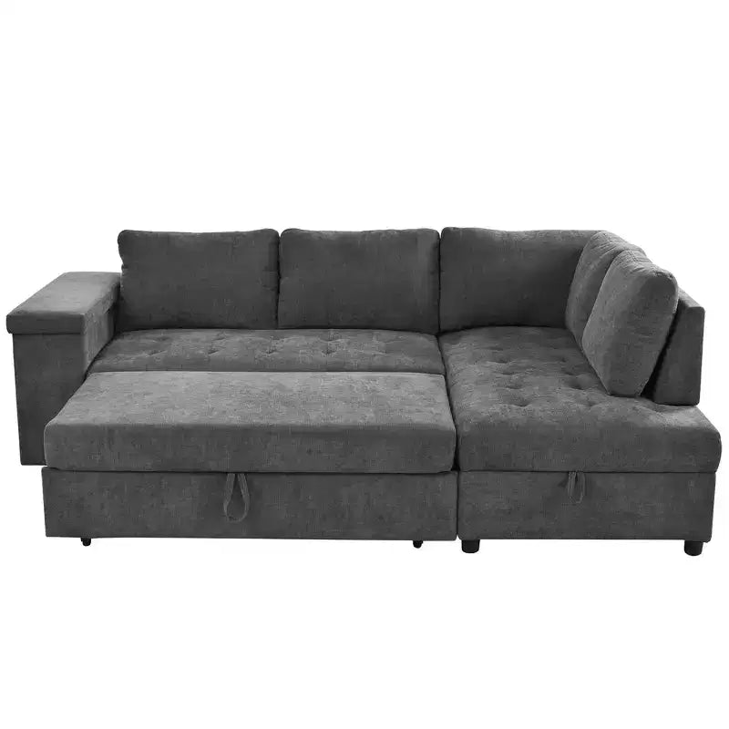 Divano Letto Sezionale Convertibile Whisen con Contenitore, Divano Estraibile con Contenitore Nascosto - Grigio