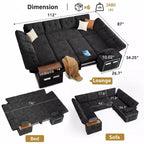Divano moderno a 8 posti Dyonery 112", schienale regolabile, bracciolo superiore contenitore regolabile, letto estraibile, tavolino girevole, box contenitore, ciniglia