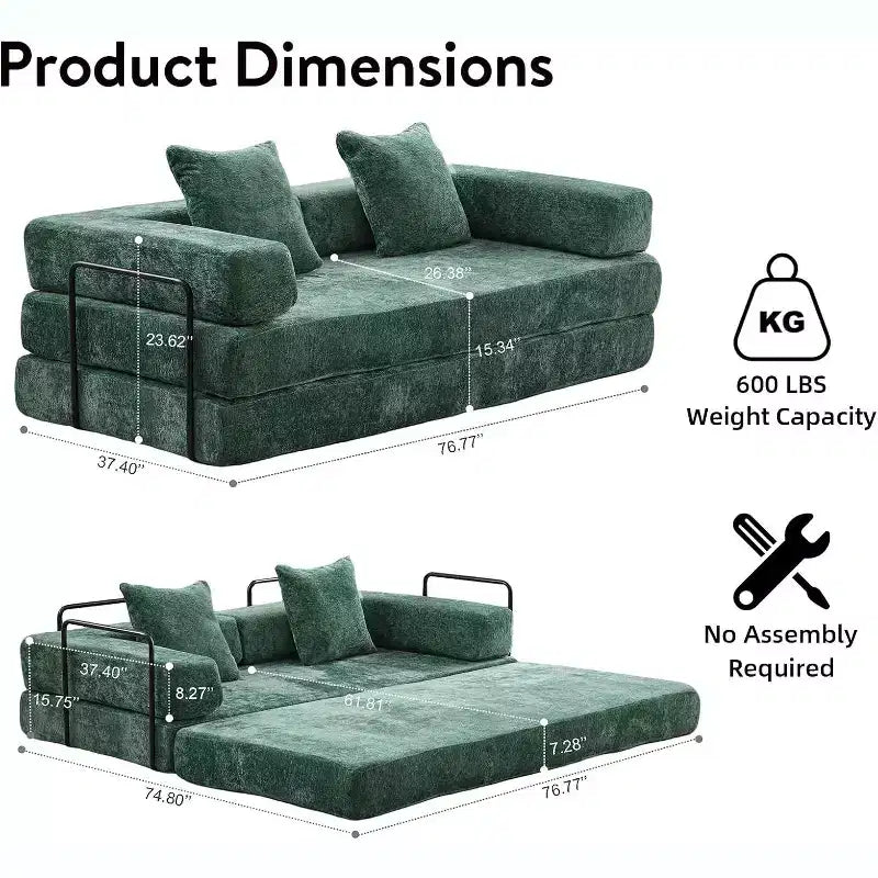 Divano Letto Convertibile MooxvMoo, Futon in Velluto a Coste con Cuscini, Letto per Soggiorno Camera da Letto, Verde Scuro