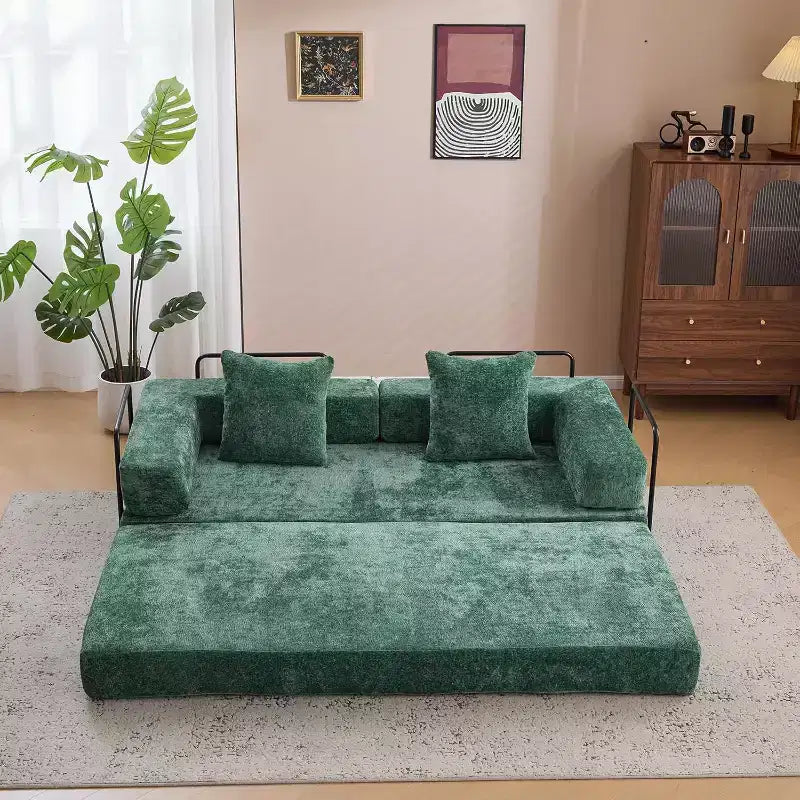 Divano Letto Convertibile MooxvMoo, Futon in Velluto a Coste con Cuscini, Letto per Soggiorno Camera da Letto, Verde Scuro
