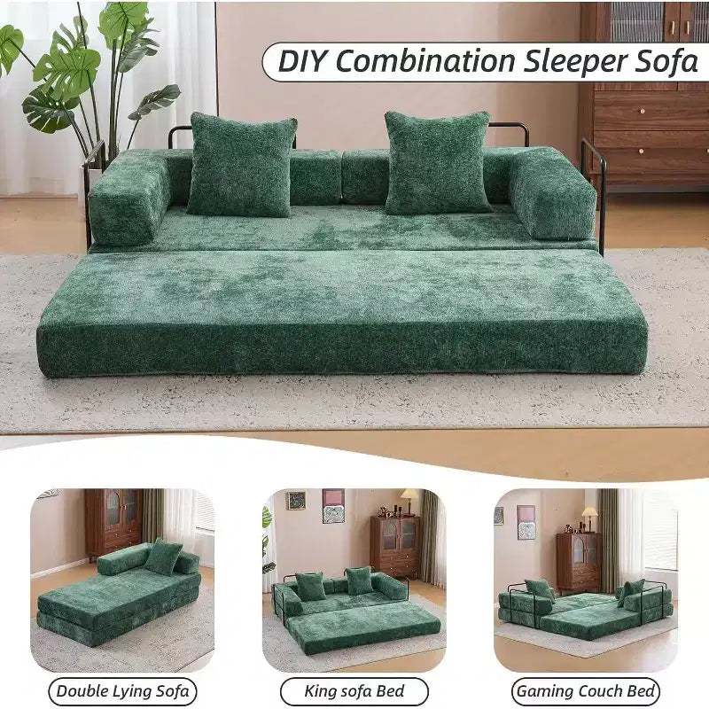 Divano Letto Convertibile MooxvMoo, Futon in Velluto a Coste con Cuscini, Letto per Soggiorno Camera da Letto, Verde Scuro