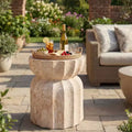 Christopher Knight Home Eulalia Modern Patio Marble Pattern Lightweight Concrete Sculptural Fluted Side Table