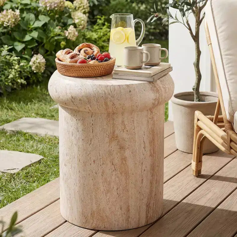 Christopher Knight Home Fiora Modern Patio Marble Pattern Lightweight Concrete Sculptural Side Table