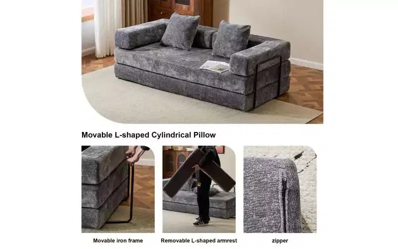 Divano Letto Convertibile MooxvMoo Floor, Divano Futon in Velluto a Coste con Cuscino, Divano Letto per Soggiorno Camera da Letto, Grigio