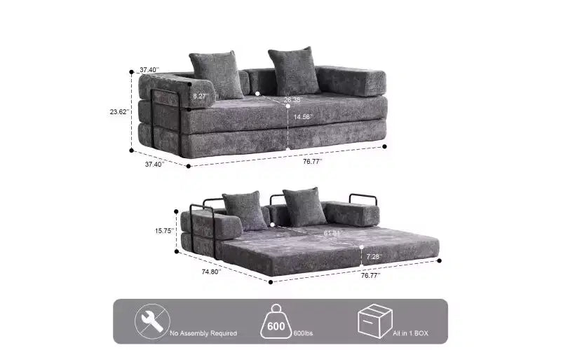 Divano Letto Convertibile MooxvMoo Floor, Divano Futon in Velluto a Coste con Cuscino, Divano Letto per Soggiorno Camera da Letto, Grigio