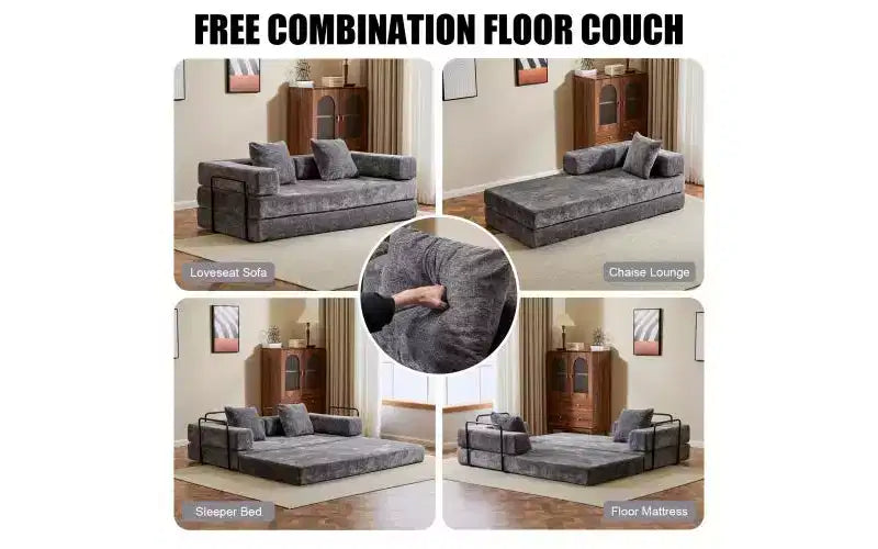 Divano Letto Convertibile MooxvMoo Floor, Divano Futon in Velluto a Coste con Cuscino, Divano Letto per Soggiorno Camera da Letto, Grigio