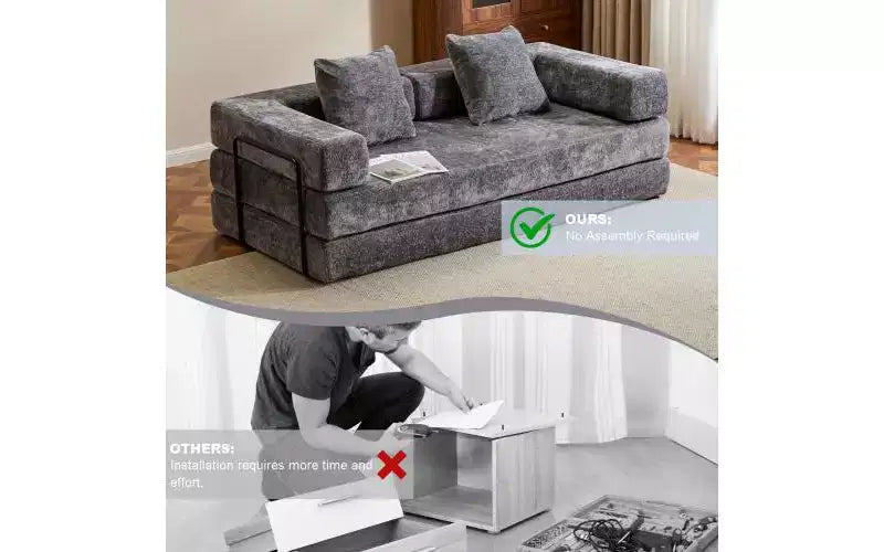 Divano Letto Convertibile MooxvMoo Floor, Divano Futon in Velluto a Coste con Cuscino, Divano Letto per Soggiorno Camera da Letto, Grigio