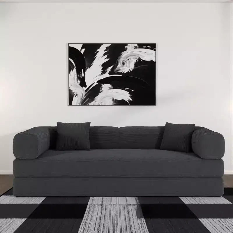 MooxvMoo 79 Modular Sectional Sofa Bed Convertible, Pudding Floor Sofa, Compression Sleeper for Living Room Bedroom, Gray