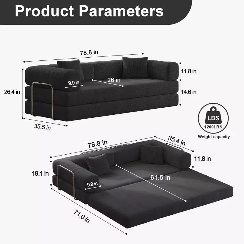 Divano Letto Componibile MooxvMoo 79, Divano Pavimento Pudding, Materasso a Compressione per Soggiorno Camera da Letto, Grigio