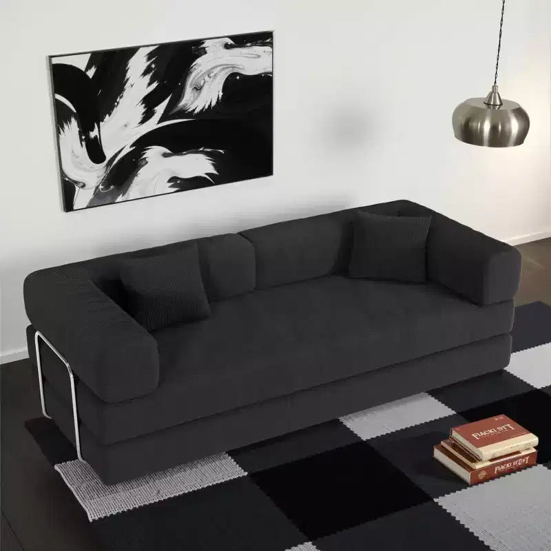 Divano Letto Componibile MooxvMoo 79, Divano Pavimento Pudding, Materasso a Compressione per Soggiorno Camera da Letto, Grigio