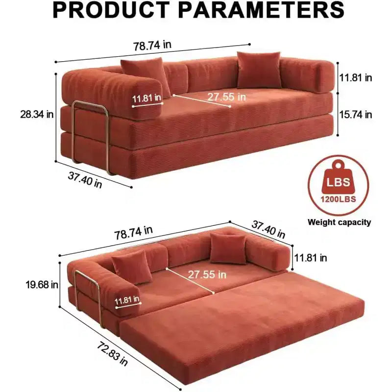 Divano letto componibile MooxvMoo 79, divano letto a pavimento Pudding, divano letto a compressione per soggiorno, camera da letto, arancione