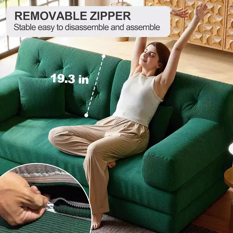 MooxvMoo 79 Divano Letto Sezionale Modulare Convertibile, Divano da Terra Pudding, Letto a Compressione per Soggiorno Camera da Letto, Verde Scuro