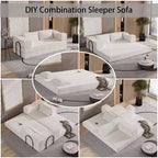 MooxvMoo 80 Divano Letto Convertibile con 2 Cuscini, Divano da Terra a 3 Posti, Letto Matrimoniale King Size, Combinazione Fai da Te, Ciniglia, Bianco Beige