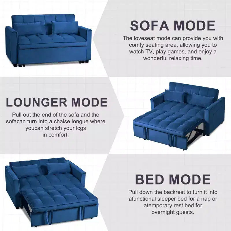 Divano letto matrimoniale convertibile 3 in 1 in velluto grigio cemento con cuscini e tasche, divano letto moderno estraibile, schienale regolabile