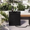 Whisen Outdoor Propane Tank Cover End Table, Square Fire Side Table for Gas Fire Pits, Garden Accent Table with Handle, Vertical Slats