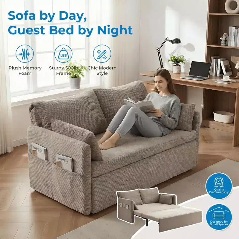 Mjkone Divano Letto Convertibile con Schienale Regolabile, Bubble Fleece, Grigio