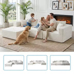 Grand canapé d'angle modulaire Mjkone avec méridienne, velours côtelé de qualité supérieure, adapté aux animaux, blanc ivoire