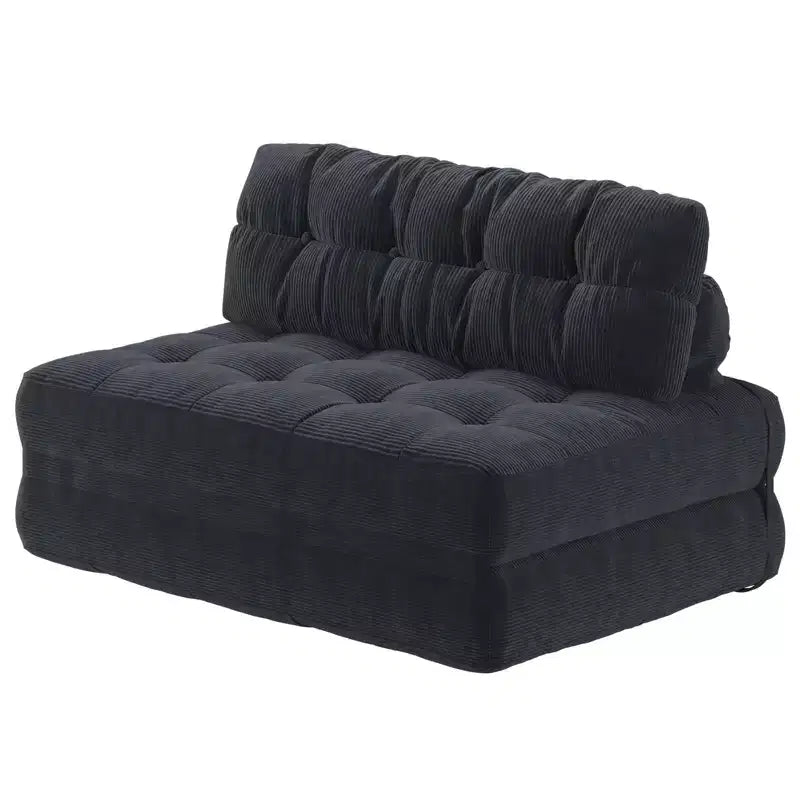 Divano Letto Pieghevole da Pavimento, Divano Letto Convertibile in Velluto a Coste con Cuscino e Supporto per la Schiena, Materasso Futon Pieghevole Portatile per Soggiorno, Nero