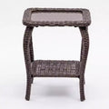 Outdoor Two-Tier Wicker Side TablePatio Glass Top End Table