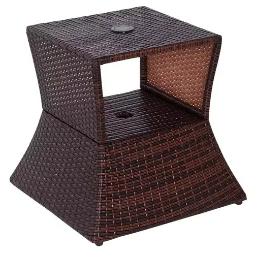 2-Tier All-Weather PE Rattan Wicker Side Table for Patio and Indoor Use