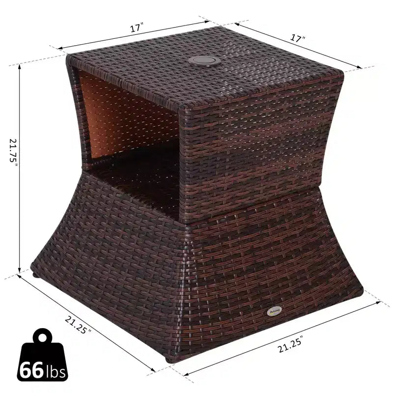 Tavolino Laterale a 2 Livelli in Rattan PE per Tutte le Stagioni per Patio e Interni