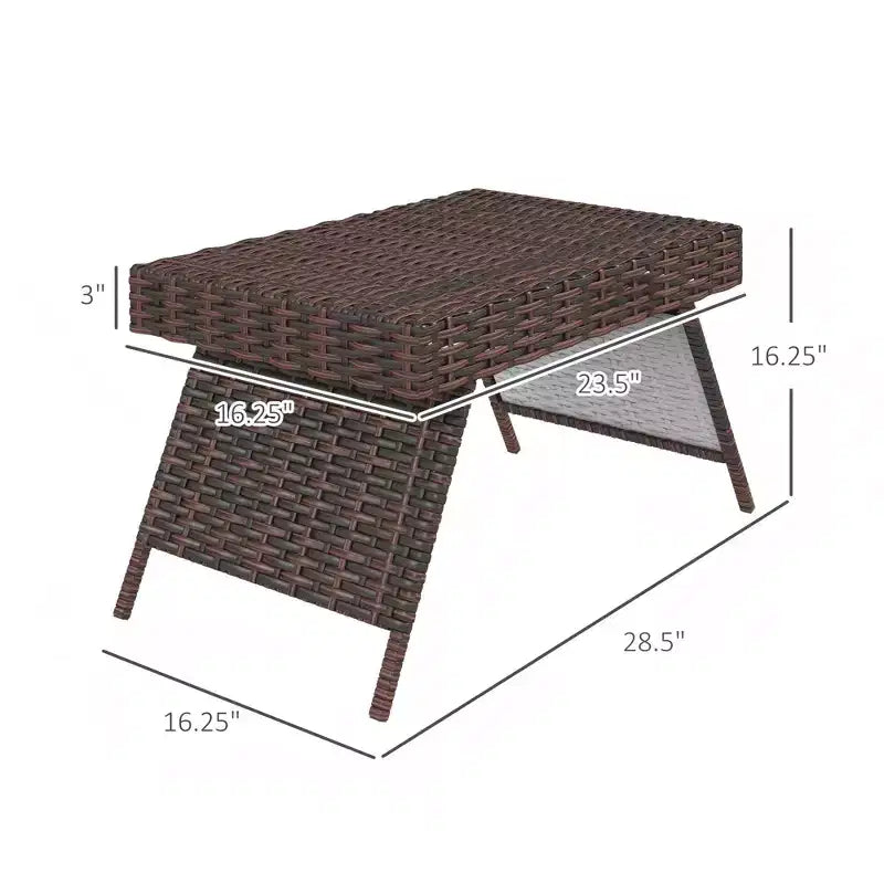 Tavolino pieghevole in vimini PE, tavolino d'appoggio da interno/esterno intrecciato a mano resistente alle intemperie, capacità 30 kg