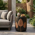 ModernLuxe MGO Outdoor Side Table, Patio Lightweight Concrete End Table with Bohemian Leaf Pattern, Copper
