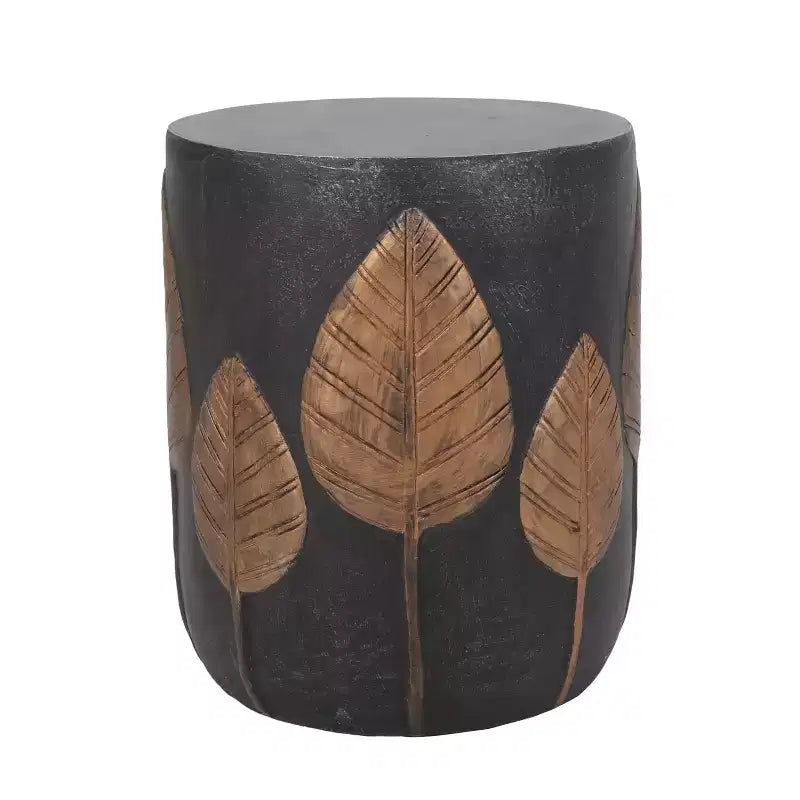 ModernLuxe MGO Tavolino da Esterno, Tavolino Ausiliario da Patio in Cemento Leggero con Motivo Bohemien a Foglie, Rame