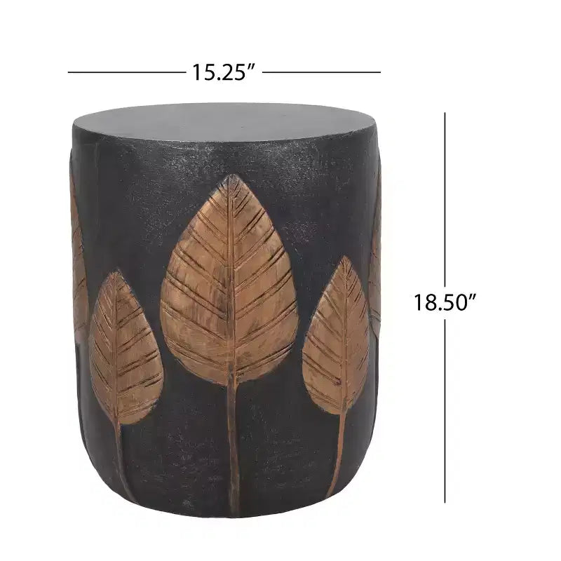 ModernLuxe MGO Tavolino da Esterno, Tavolino Ausiliario da Patio in Cemento Leggero con Motivo Bohemien a Foglie, Rame