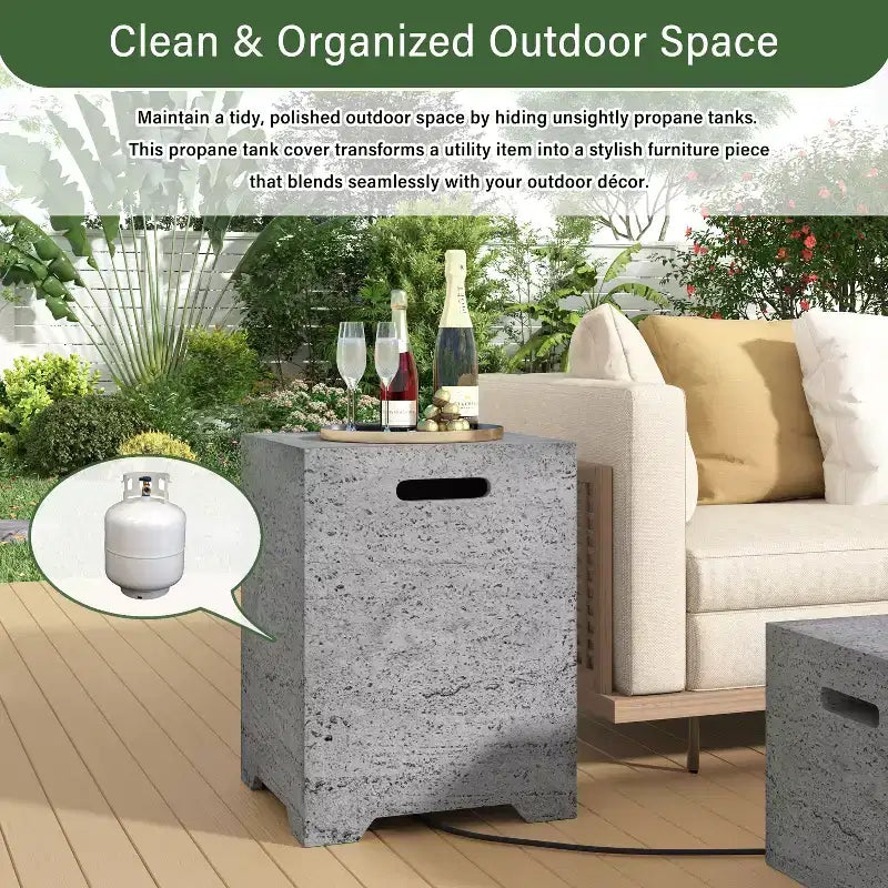 Table de recouvrement pour réservoir de propane extérieur GDFStudio Sam 15,75 avec poignées latérales et rainure inférieure