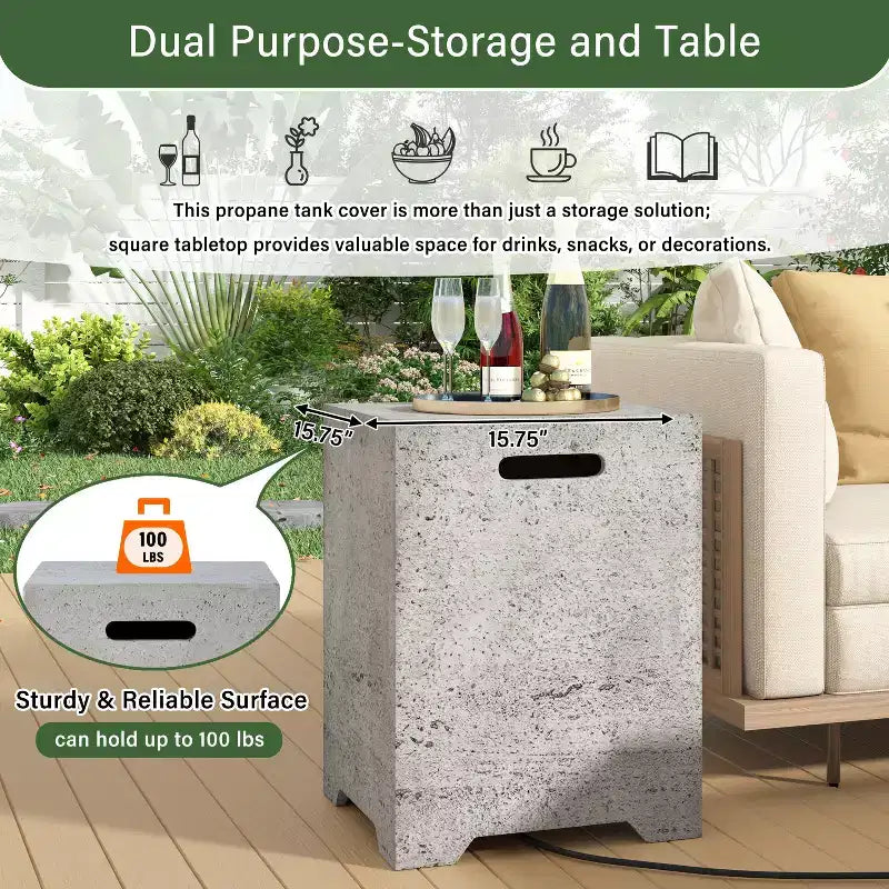 Table de recouvrement pour réservoir de propane extérieur GDFStudio Sam 15,75 avec poignées latérales et rainure inférieure