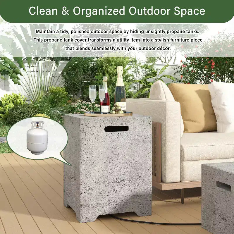 Table de recouvrement pour réservoir de propane extérieur GDFStudio Sam 15,75 avec poignées latérales et rainure inférieure