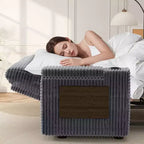 Canapé-lit Dyonery 65 en velours côtelé avec lit gigogne, dossier inclinable, accoudoirs de rangement et ports USB