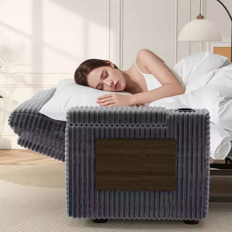 Canapé-lit Dyonery 65 en velours côtelé avec lit gigogne, dossier inclinable, accoudoirs de rangement et ports USB