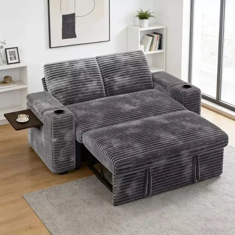 Dyonery 65 Divanetto Letto in Velluto a Coste con Letto Estraibile Schienale Reclinabile Braccioli Contenitore Porte USB