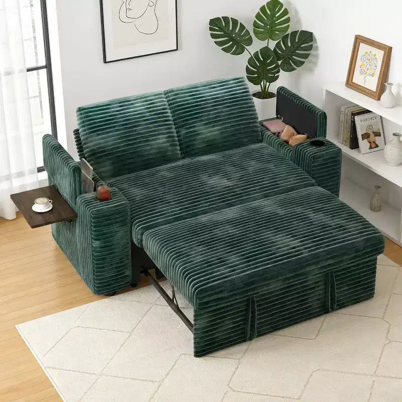 Dyonery 65 Divanetto Letto in Velluto a Coste con Letto Estraibile Schienale Reclinabile Braccioli Contenitore Porte USB