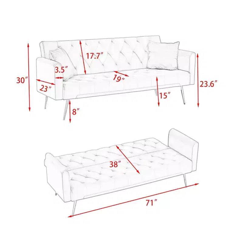 Canapé Loveseat Convertible 71", Canapé-lit en Velours pour Salon, Chambre, Bureau - ModernLuxe