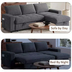 Dyonery Divano Letto Reclinabile, Chaise Longue con Contenitore, Tasche Laterali, Porte USB, in Velluto a Coste