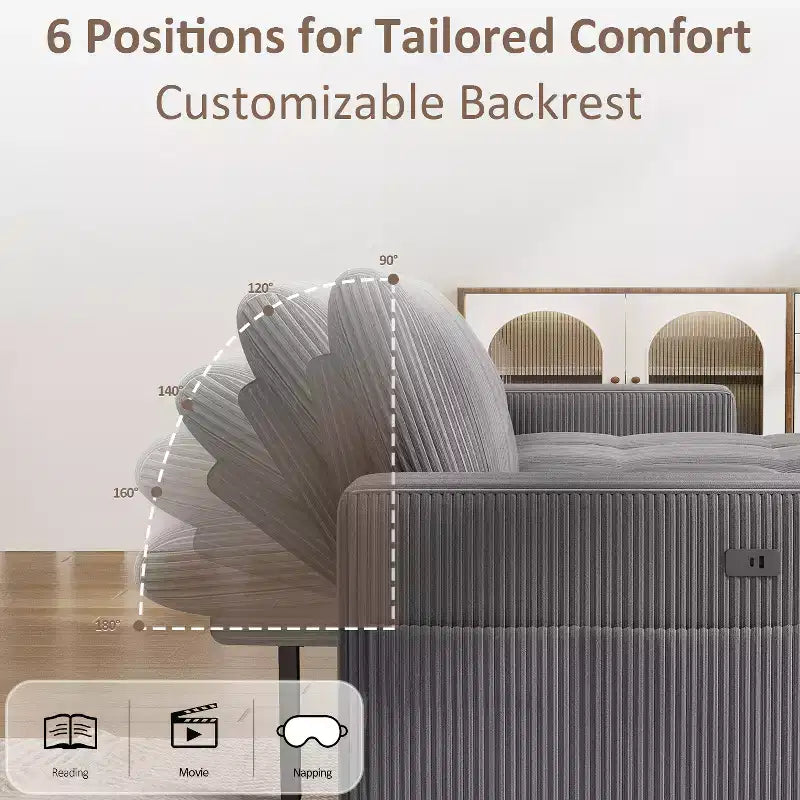 Dyonery Divano Letto Reclinabile, Chaise Longue con Contenitore, Tasche Laterali, Porte USB, in Velluto a Coste