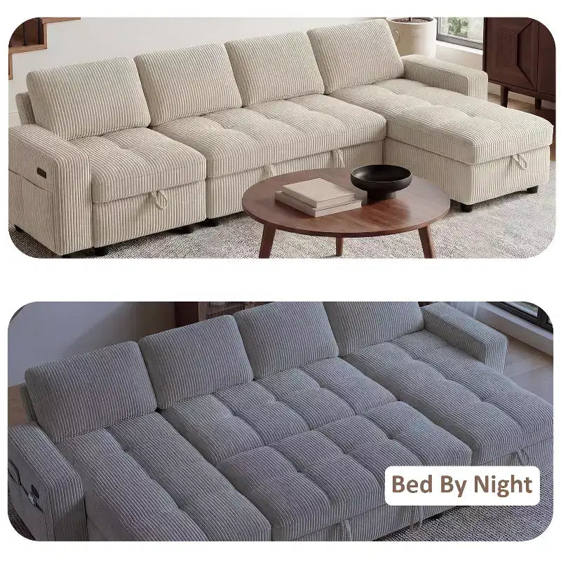 Dyonery Divano Letto Reclinabile, Chaise Longue con Contenitore, Tasche Laterali, Porte USB, in Velluto a Coste