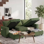 Dyonery Divano Letto Reclinabile, Chaise Longue con Contenitore, Tasche Laterali, Porte USB, in Velluto a Coste