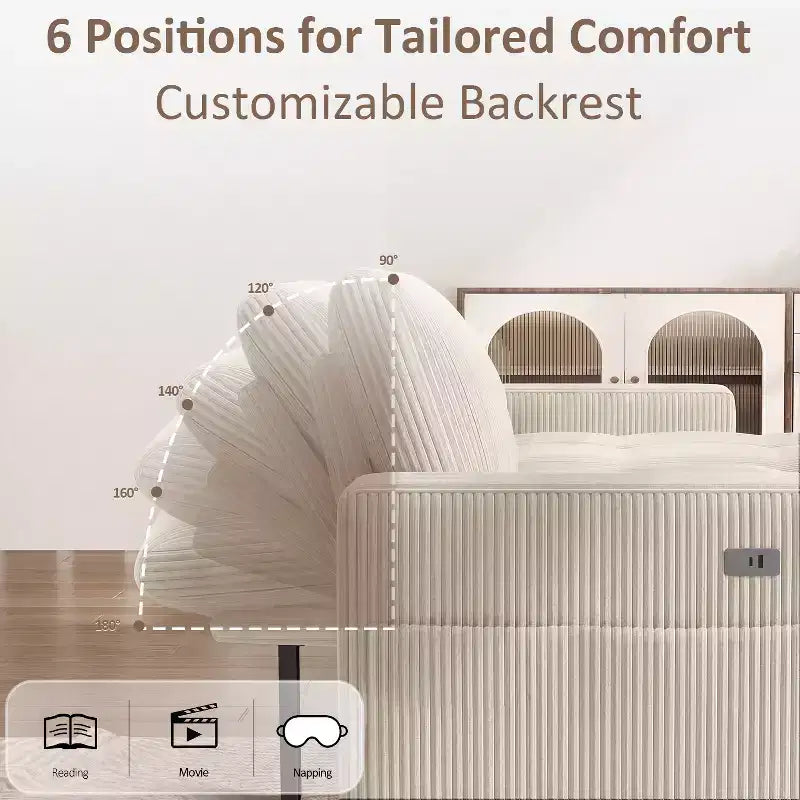 Dyonery Divano Letto Reclinabile, Chaise Longue con Contenitore, Tasche Laterali, Porte USB, in Velluto a Coste