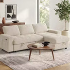 Dyonery Sofa Bed Reclining Backrest, Storage Chaise Side storage bag  USB Ports, corduroy