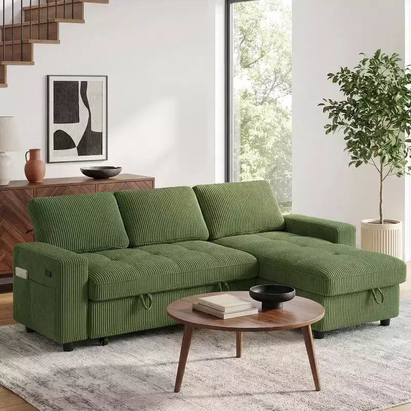 Dyonery Divano Letto Reclinabile, Chaise Longue con Contenitore, Tasche Laterali, Porte USB, in Velluto a Coste