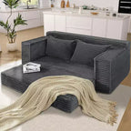Convertible Sleeper Sofa Bed, Corduroy Folding Floor Couch with Fixed-Shape Support for Living Room, Bedroom, Studio - Gray