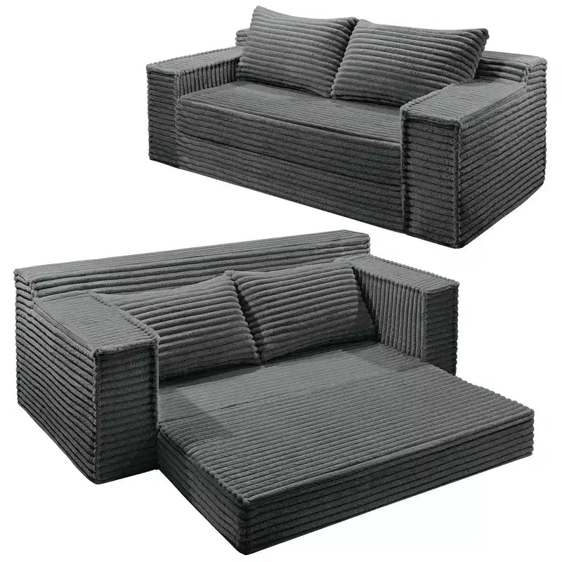 Divano Letto Convertibile, Divano da Pavimento Pieghevole in Corduroy con Supporto a Forma Fissa per Soggiorno, Camera da Letto, Studio - Grigio