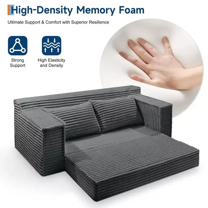Divano Letto Convertibile, Divano da Pavimento Pieghevole in Corduroy con Supporto a Forma Fissa per Soggiorno, Camera da Letto, Studio - Grigio