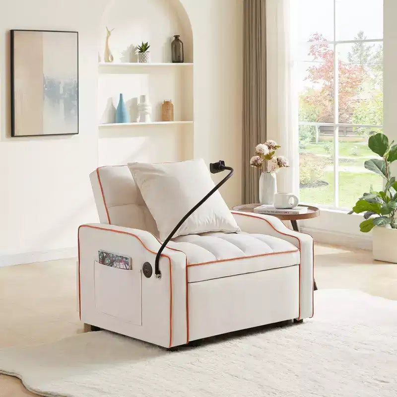 Poltrona convertibile 3 in 1, divano letto con schienale regolabile, supporto per telefono, USB e Type-C - ModernLuxe